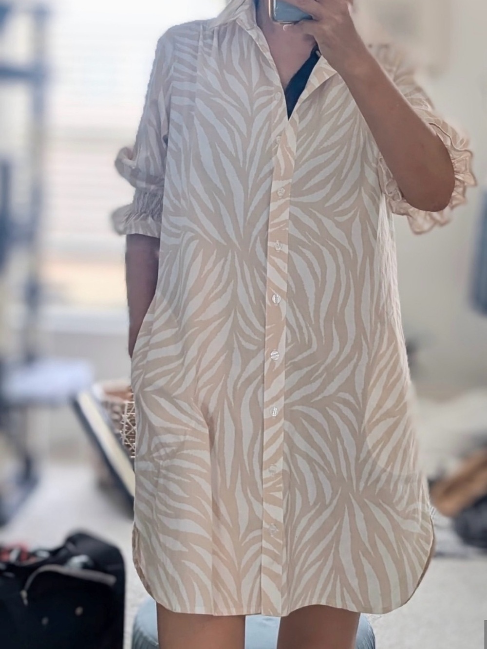 Finley Miller Poplin Shirt Dress Size xl tan white zebra print